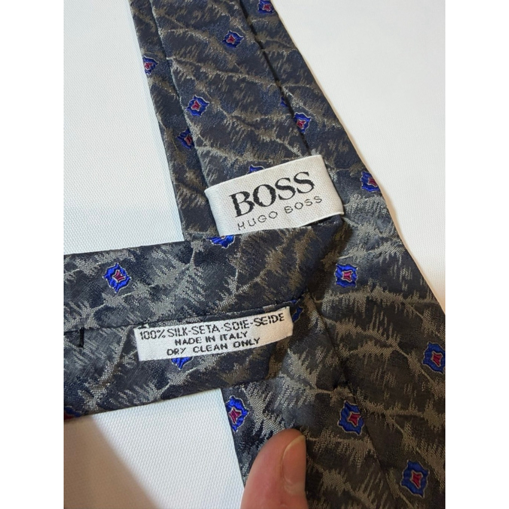 Hugo Boss Silk Tie Gray Blue Abstract Geometric Italy Luxury Necktie - Picture 5 of 5